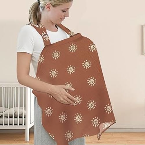 UHINOOS Nursing Cover for Mom Breastfeeding, Baby Privacy Nursing Covers Up Breathable Cotton with Ajustable Hoop for Mother (Brown)