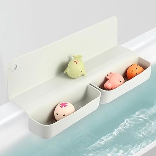 Bathtub Splash Guard, Silicone Kids Bath Toy Holder Tray Caddy Storage for Bath Tub, 16inch Tub Splash Guard with Suction Cups and 2 Pockets (2, Gray)
