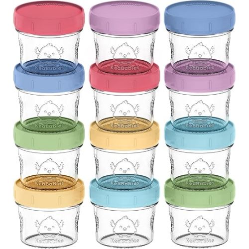 KeaBabies Nord Glass Baby Food Storage Containers, Pack of 12 | Jars | Leak-Proof, Microwavable, BPA-Free | Baby Food Containers, Baby Snack Containers | with Lids