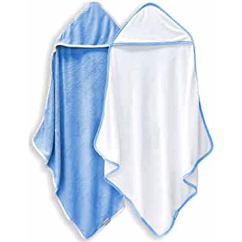 2 Pack Baby Bath Towel - Rayon Made from Bamboo, Ultra Soft Hooded Towels for Babies,Toddler,Infant - Newborn Essential -Perfect Baby Registry Gifts for Boy Girl (White and Navy Blue, 30 x 30 Inch)