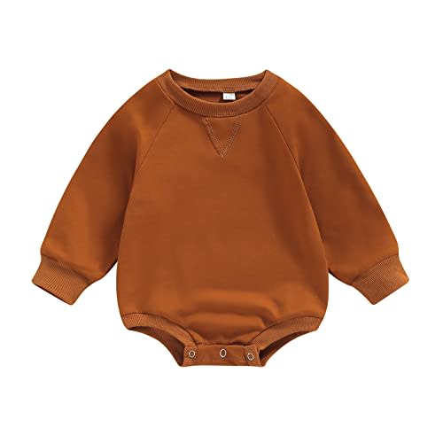 DNOMAID YZARC Infant Baby Girl Boy Oversized Sweatshirt Romper Solid Crewneck Sweater Romper Long Sleeve Bubble Bodysuit Tops