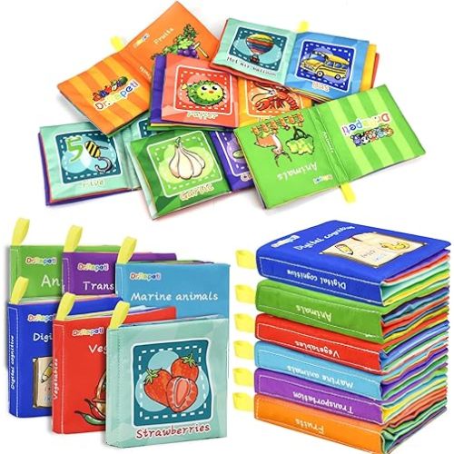 Dr.Rapeti Soft Cloth Books Baby Books Bath Books 6-Pack for Baby Infant Toddler Kids Crinkle Squeaky Washable Chewable Non-Toxic Early Educational Giftable
