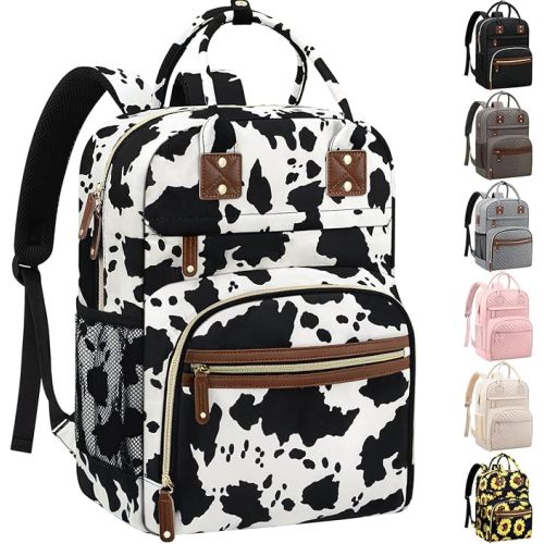 Large Capacity Baby Diaper Bag Backpack with Insulated Pockets, Waterproof, Stylish Cow Print Design, Suitable for Boys and Girls