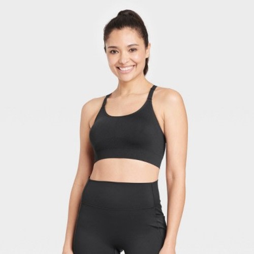 Women's Seamless Medium Support Cami Sports Bra - All In Motion™ Black L: Racerback, Removable Padding, Knit