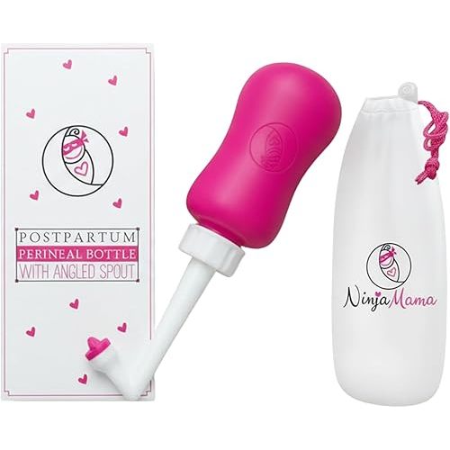 Ninja Mama Peri Bottle for Postpartum Care Post Partum Essentials for Pain Relief, Tears & Hemorrhoids After Birth Portable Perineal Bottle with Angled Spout Labor & Delivery Hospital Bag. (355ml)