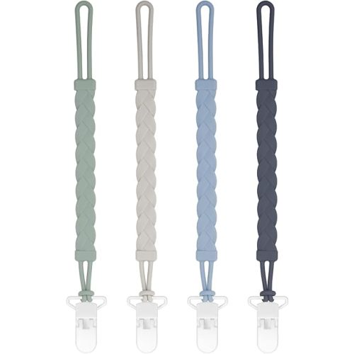 Stylish Silicone Pacifier Clips, 4-Pack Pacifier Holder with Flexible Woven Rope Design, 100% Food Grade Silicone, Safe Essentials for Newborns Baby Boys and Girls