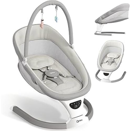 AMKE Baby Swing for Infants with Spacious & Breathable Mesh Seat - 5-Point Harness, Portable Swing Rocker, 5 Sway Speeds & 3 Timer, 12 Lullabies for Newborn 0-9 Months Max 20 Lbs