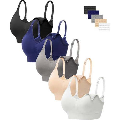 HBlife Nursing Bra 5 Pack Womens Maternity Breastfeeding Bra Seamless Pregnancy Sleep Bralette with Extra Extenders