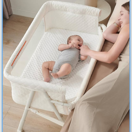 AirClub Bassinet Bedside Sleeper, Baby Crib for Newborn, Baby Bassinets Bedside Sleeper with 4 Auto-Lock & Adjustable Height, Breathable Mesh & Mattress, Bedside Bassinet