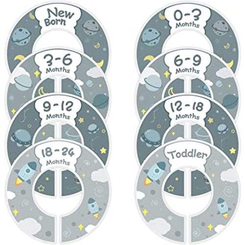 Baby Closet Size Dividers for Clothes Set of 8 Nursery Floral Animal Starry Sky Clothes Organizer by Size/Ages from Newborn to Toddlers Wardrobe Hanger Dividers for Unisex Baby Girls Boys