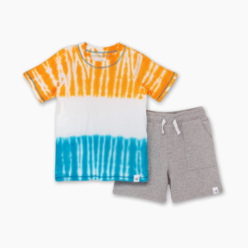 Burt's Bees Baby Stonewashed Tri Dip Dye Tee & French Terry Short Set - Tri Dip Dye, 0-3 Months