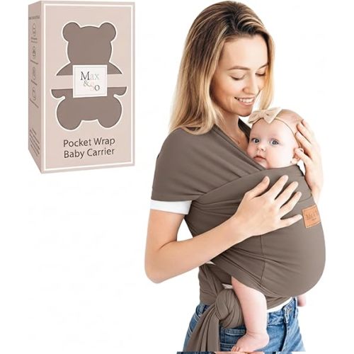 Baby Wrap Carrier - Premium Cotton Baby Carrier Wrap for Newborn to Toddler- Infant Carrier for Babies 8-35 lb - Baby Holder One Size Fits All with Front Pocket by Max&so