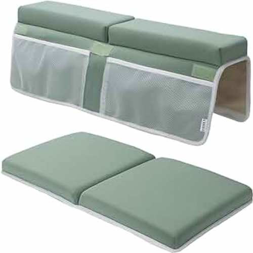 Baby Bath Kneeler and Elbow Rest Pad Set - Thickest Bathtub Kneeler Pad with Memory Foam and Bath Toys Organizer - Ideal Bath Kneeling Pad for Bathing Baby - Relieve Your Knees and Elbows (Green)