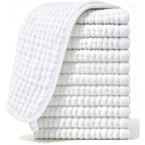 Ease Cubs Muslin Burp Cloths Large 100% Cotton Hand Washcloths for Boys & Girls, Baby Essentials Extra Absorbent and Soft Burping Rags for Newborn Registry (White, 12-Pack, 20" X10")