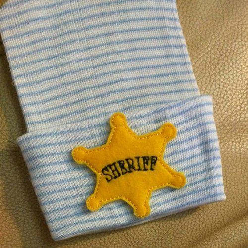 NEWBORN Hospital Hat, Sheriff Newborn Hospital Beanie.  Baby Boy Hat with Sheriff Applique.  Great Gift.