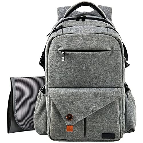 Hap Tim Multi-Function Large Baby Diaper Bag Backpack with Stroller Straps, Insulated Pockets, Changing Pad, Stylish & Anti-Water Material(Gray-5284)