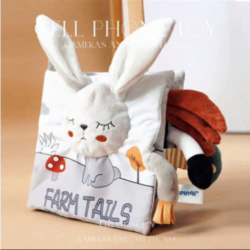 1pc Unisex Baby Black White Gray Soft Fabric Cloth Book With Rabbit Early Education, 3D Tail Design For Tearing And Biting, Stimulates Visual Perception With Sound Papers, Educational Toy And Newborn Gift. Random Trademark Color.
