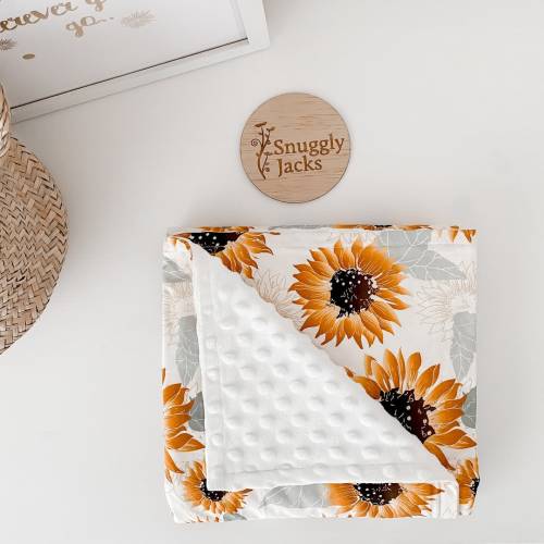 Designer Minky Baby Blanket Floral Sunflowers Baby Girl Nursery Pram Size | Baby Bedding