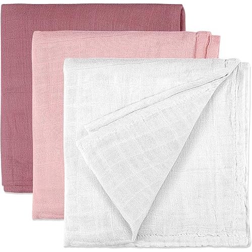 Baby Swaddle Blanket - Soft Cotton Swaddling Blankets Wrap for Unisex Baby, Gender Neutral Newborn Blanket or Receiving Blankets - Large 47 x 47 inches Silky Baby Swaddles (Puple,Pink,White)