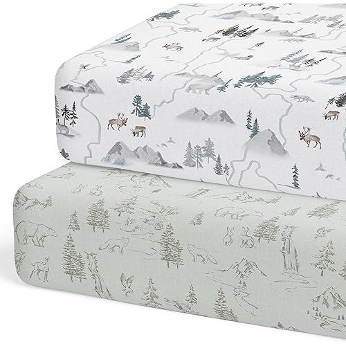 2-Pack Crib Sheet for Standard Crib & Toddler Mattress (Arctic Journey) - Premium Fitted Baby Crib Sheets Neutral - Buttery Soft Cotton Blend - Crib Mattress Sheets Fitted - Baby Bed Sheets