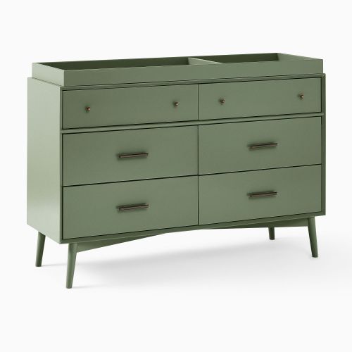 Mid-Century 6-Drawer Wide Dresser with Removable Topper (56")