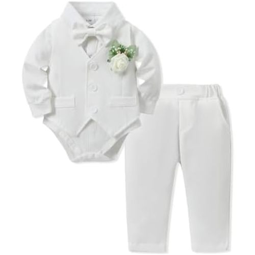 SANMIO Baby Boy Clothes Suits Infant Gentleman Outfit Collared Dress Shirt+Vest+Tie+Corsage+Pants 5Pcs Baby Suit Sets