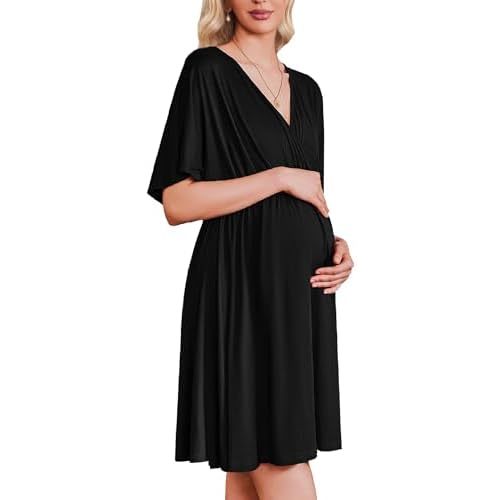 Ekouaer Labor and Delivery Gown for Hospital 3 in 1 Short Sleeve Maternity Nursing Dress Nightgown