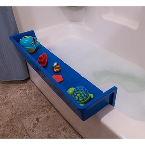 Tub Topper® Bathtub Splash Guard Play Shelf Area -Toy Tray Caddy Holder Storage - Suction Cups Attach to Bath Tub - No Mess Water Spill in Bathroom - Fun for Toddlers Kids Baby (Blue)