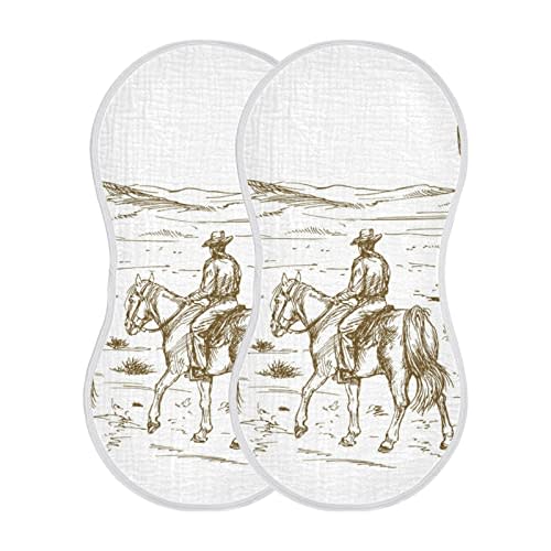 WELLDAY Muslin Baby Burp Cloths Set of 1, Soft Absorbent Western Desert Cowboys Muslin Washcloths, Bibs, Face Towel for Newborn Boys Girls, 22 x 11 Inch