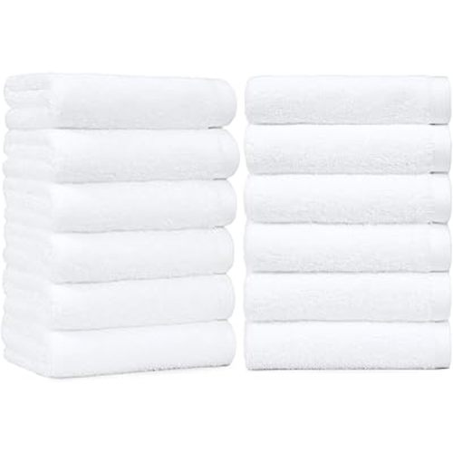 Amazon Basics Soft and Thick Cotton Hand Towels, 16 x 26 in, White, 12-Pack