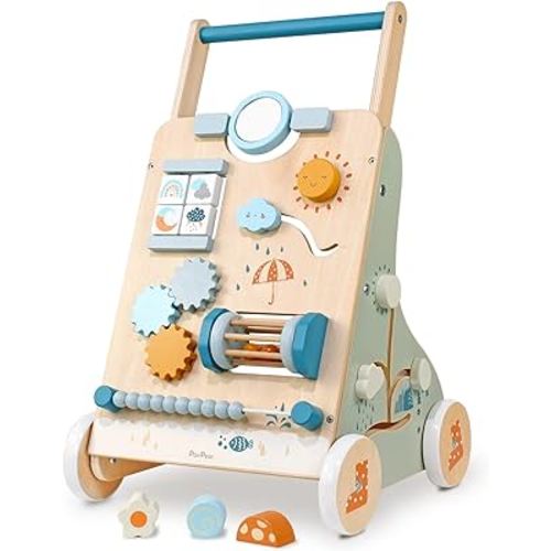 PairPear Wooden Baby Walker, Toddler Push Walker Activity Center Toys with Shape Sorter Gift for Boys Girls 1 2 3 Year Old