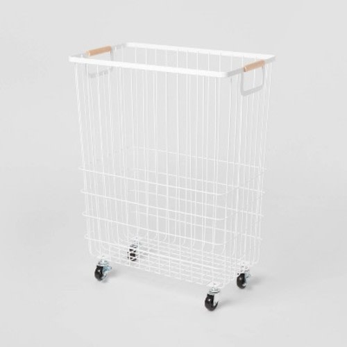 Wire Rolling Laundry Hamper - Brightroom™: White Steel Clothes Hamper with Locking Wheels, Open-Top, No Assembly Required