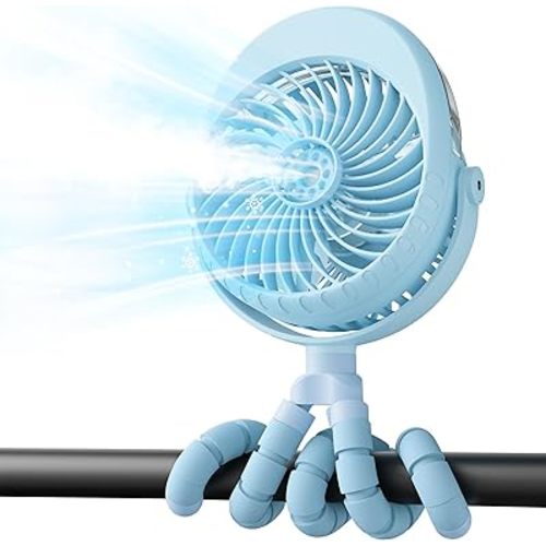 AMACOOL Portable Misting Stroller Fan, Rechargeable Mister Fan with Water Spray, 270°Pivoting, Flexible Tripod Clip on Mist Cooling Fans for Disney Travel Beach Outdoor Car Seat Treadmill Golf Cart