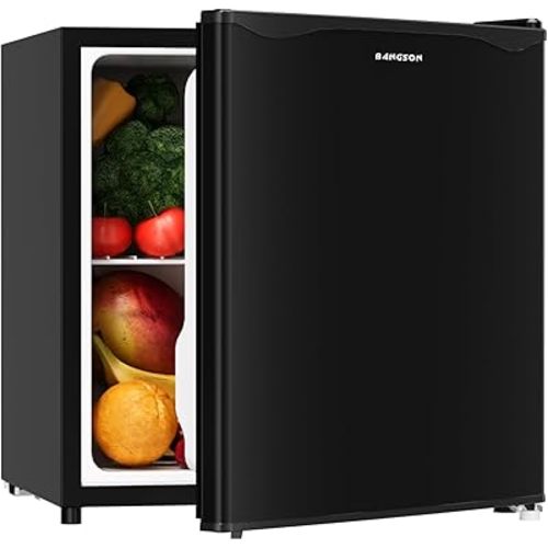 BANGSON 1.6 Cu.Ft Mini Fridge with Freezer, Energy Saving Low Noise Compact Refrigerator for Snacks Drinks Food Storage,Ideal for Office,Dorm,Bedroom,Apartment,Black
