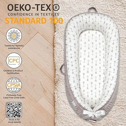 Baby Lounger for Newborn Cover - Newborn Lounger for 0-12 Months, Breathable & Portable Infant Lounger - Adjustable Cotton Soft Baby Floor Seat for Travel, Newborn Essentials - Arrow