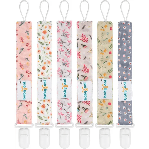 Babygoal Floral Pacifier Clips, 6 Pack Binky Paci Holder Clips and Leash for Boys and Girls Fits for Most Pacifier, Binkie Styles & Baby Teethers & Toys and Gift 6PS21