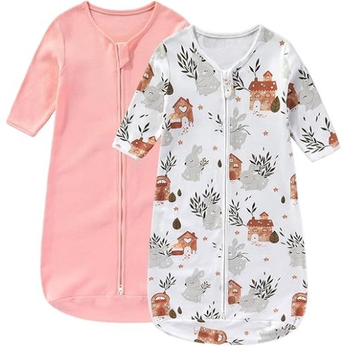Baby Sleep Sack 2 Pack with Long Sleeve, 2-Way Zipper Ultra-Soft Cotton & Breathable