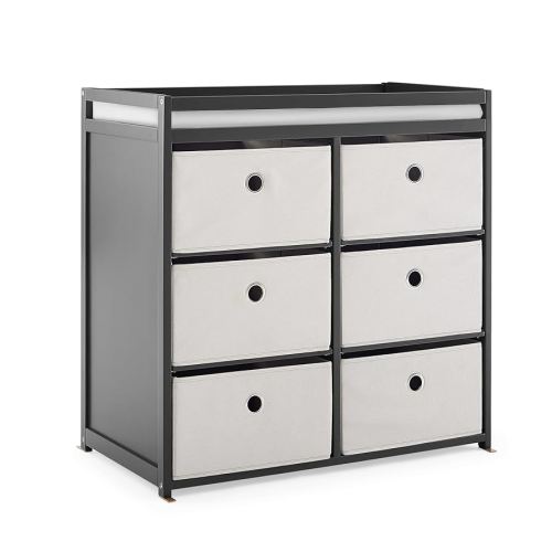 Delta Children Hayes Changing Table and Dresser for Bedroom with 6 Fabric Drawers, Charcoal Grey/Flax