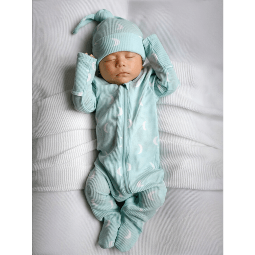 Organic Waffle 2-Way Zip Footie, Light Blue Moon