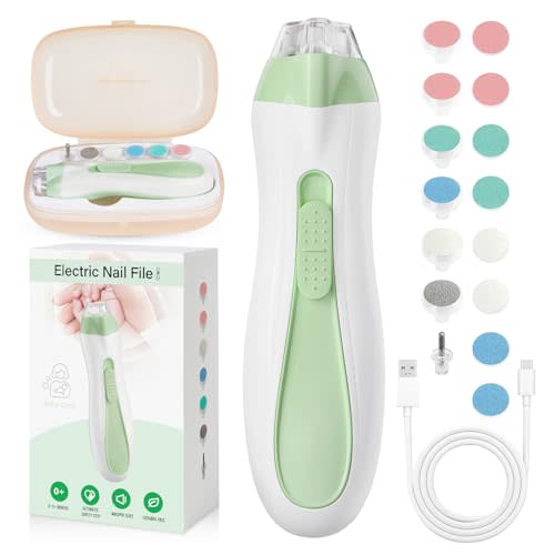 Prolixity Baby Nail Trimmer Electric, 15 in 1 Baby Nail Clippers for Gentle Nail Care, Rechargeable Baby Nail File Electric with Light &15 Grinding Pads for Infant Toddler, Green