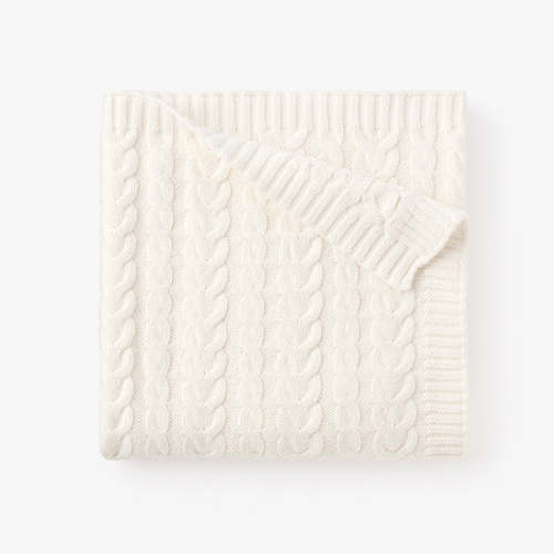 Whisper White Horseshoe Cable Knit Baby Blanket WHITE / 30X40