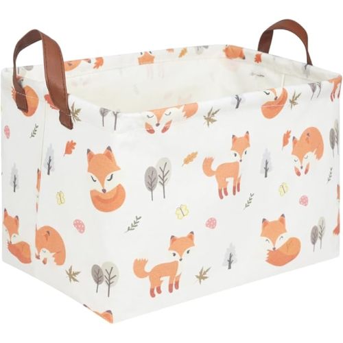Rectangle Fox Basket,Collapsible canvas waterproof storage basket,Toy Organizer,Laundry Baskets for Kid Rooms,Baby Room decor,Toy Baskets,Woodland Nursery Decor(Fox)