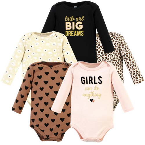 Hudson Baby Cotton Long-Sleeve Bodysuits, 5-Pack, Newborn- 24 Months