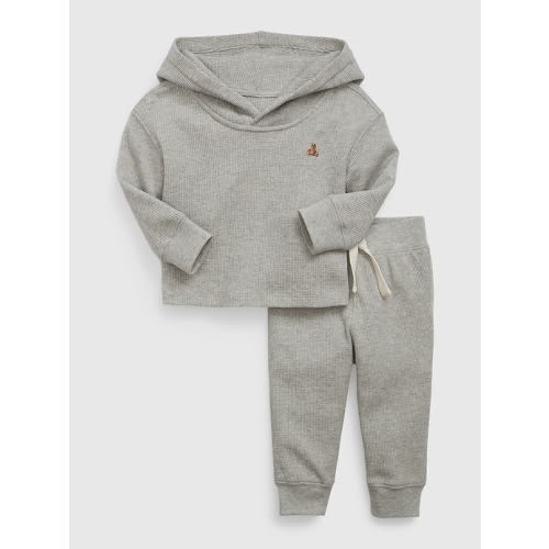 Baby 100% Organic Cotton Waffle Outfit Set in light heather grey