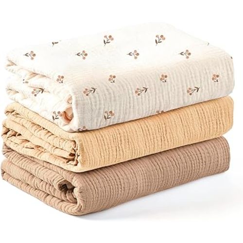 Konssy 3 Pack Muslin Swaddle Blankets for Unisex, Newborn Receiving Blanket, Large 47 x 47 inches, Soft Breathable Muslin Baby Swaddles for Boys & Girls