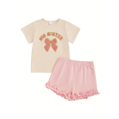 bis sister toddler outfit girl summer clothes letter bow - Temu