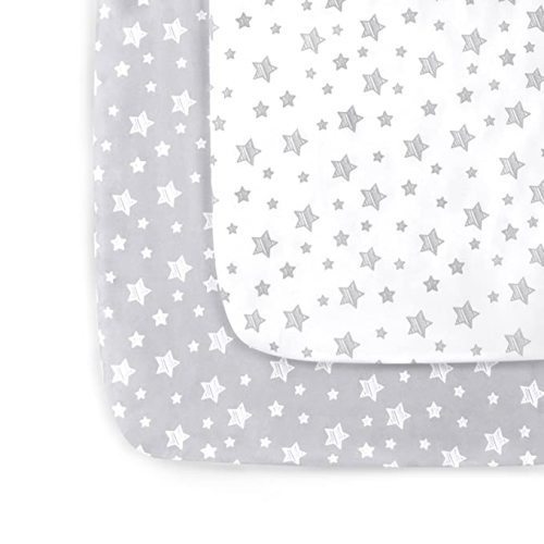 Pack and Play Sheets, 2 Pack Mini Crib Sheets, Stretchy Playard Fitted Sheet, Compatible with Graco Pack n Play, Soft and Breathable Material, Grey & White