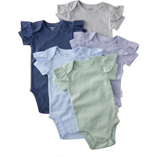 Butterblu Rory 5-Pack Short Sleeve Ruffle Shoulder Bodysuits 100% Organic Cotton for Baby Girls, Frost, 6-9 Months