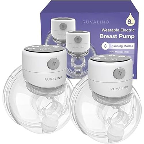RUVALINO Wearable Breast Pump - S12A Portable Auto Electric Breast Pump Hands Free with 3 Modes & 12 Levels, 24mm Flange, Breastfeeding Essentials Baby Registry Search, FSA or HSA Eligible(Pack of 2)