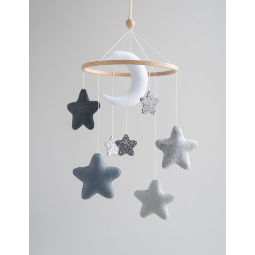 Moon and Stars baby mobile, Nursery decor neutral, Montessori mobile, mom to be gift